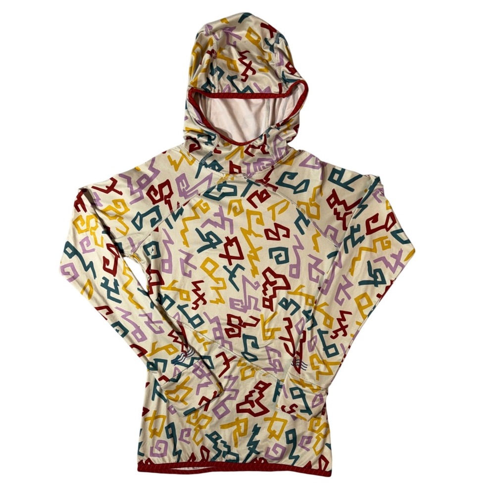 Janji Run All Day Hoodie Women S Cream Multi Abstract Print Long Sleeve Active